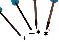 csillag- , laposfejű-, T5 torx- ,T6 torx csavarhúzó 